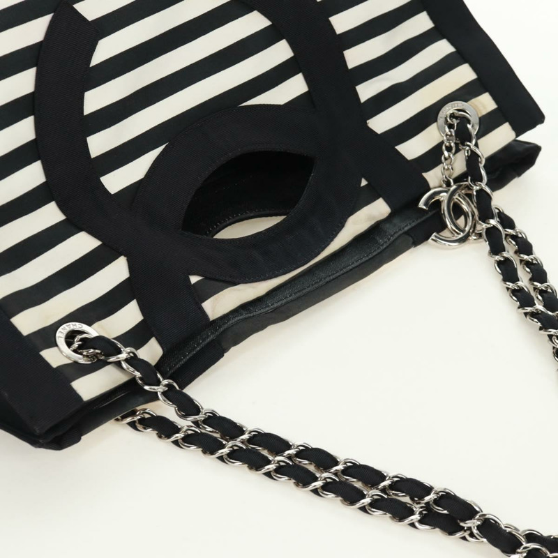 【日本直送】香奈兒 (CHANEL) 郵輪系列帆布手提包，黑色銀色雙C標誌，正品編號 168930SAV-5