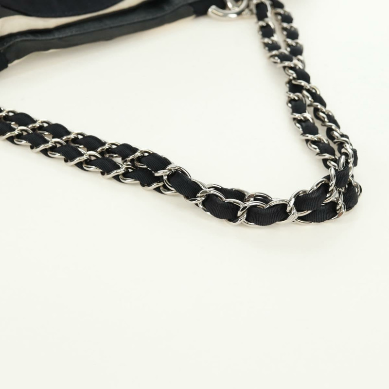 【日本直送】香奈兒 (CHANEL) 郵輪系列帆布手提包，黑色銀色雙C標誌，正品編號 168930SAV-6