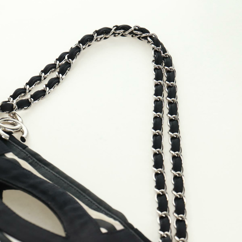 【日本直送】香奈兒 (CHANEL) 郵輪系列帆布手提包，黑色銀色雙C標誌，正品編號 168930SAV-7