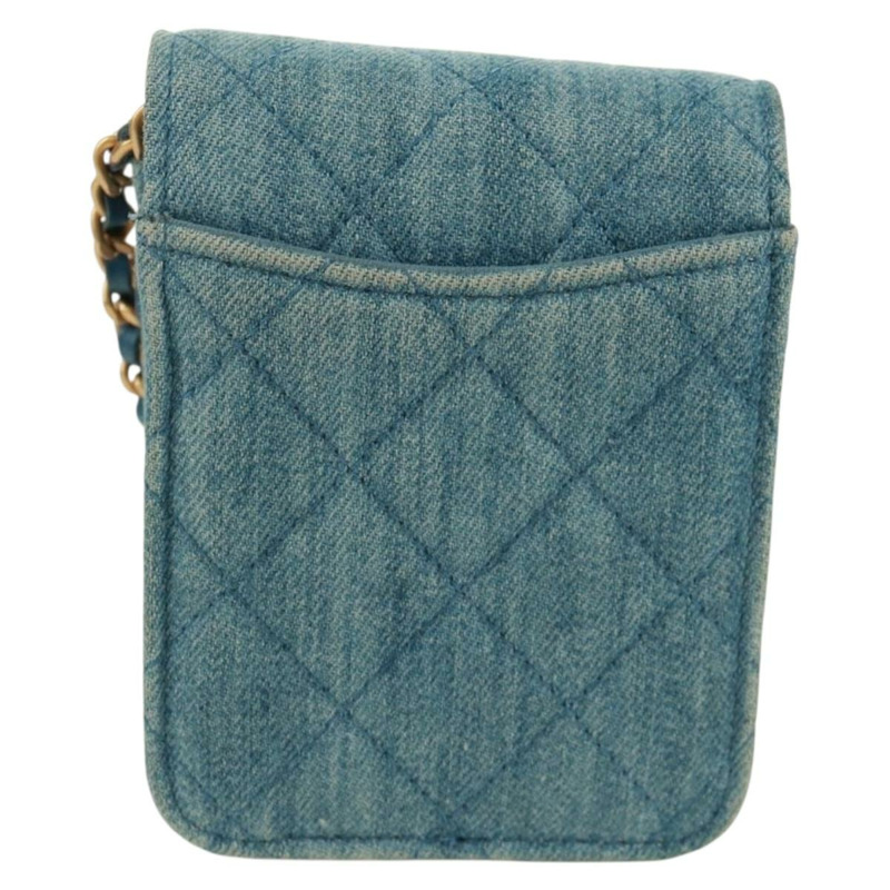 【日本直送】香奈兒 (CHANEL) 絎縫鏈條肩包，牛仔布淺藍色，金色雙C標誌，貨號 170909SAM-1