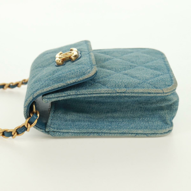 【日本直送】香奈兒 (CHANEL) 絎縫鏈條肩包，牛仔布淺藍色，金色雙C標誌，貨號 170909SAM-2