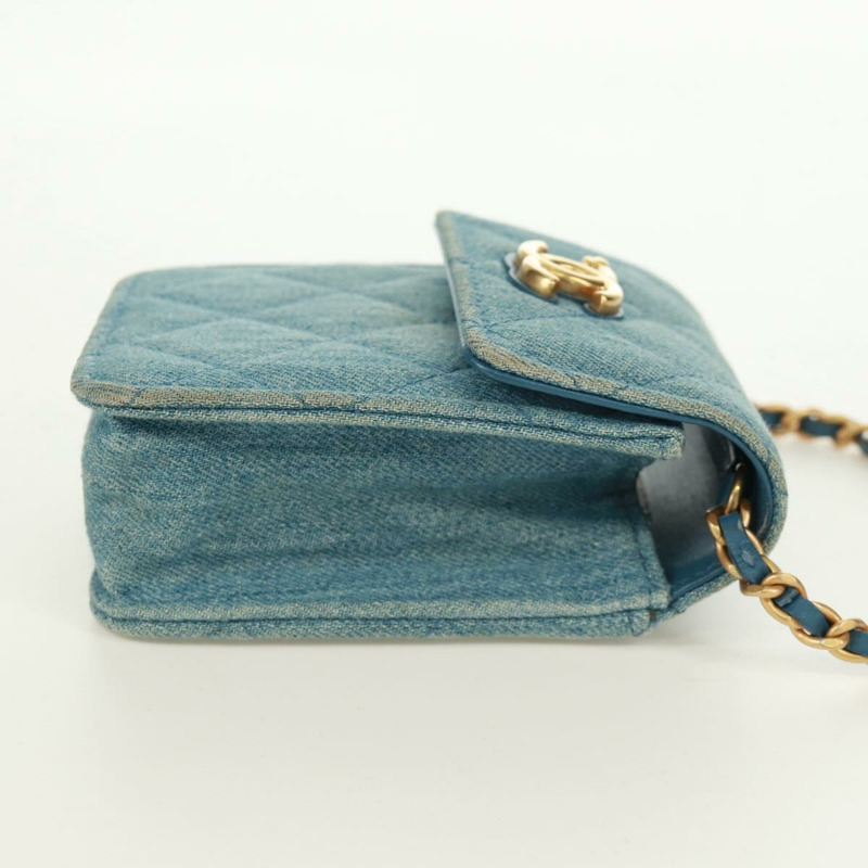 【日本直送】香奈兒 (CHANEL) 絎縫鏈條肩包，牛仔布淺藍色，金色雙C標誌，貨號 170909SAM-3