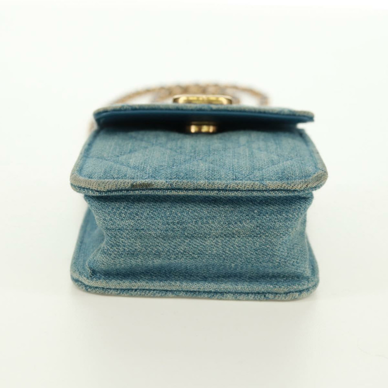 【日本直送】香奈兒 (CHANEL) 絎縫鏈條肩包，牛仔布淺藍色，金色雙C標誌，貨號 170909SAM-4