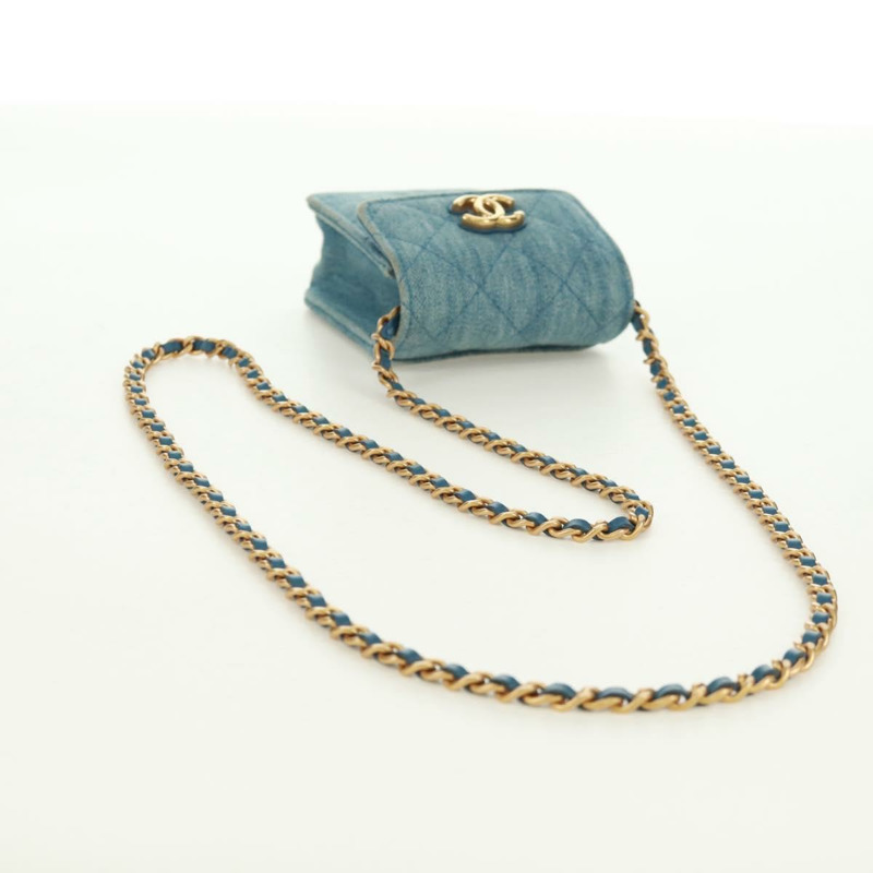 【日本直送】香奈兒 (CHANEL) 絎縫鏈條肩包，牛仔布淺藍色，金色雙C標誌，貨號 170909SAM-6
