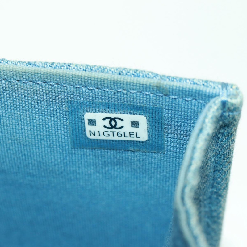 【日本直送】香奈兒 (CHANEL) 絎縫鏈條肩包，牛仔布淺藍色，金色雙C標誌，貨號 170909SAM-10