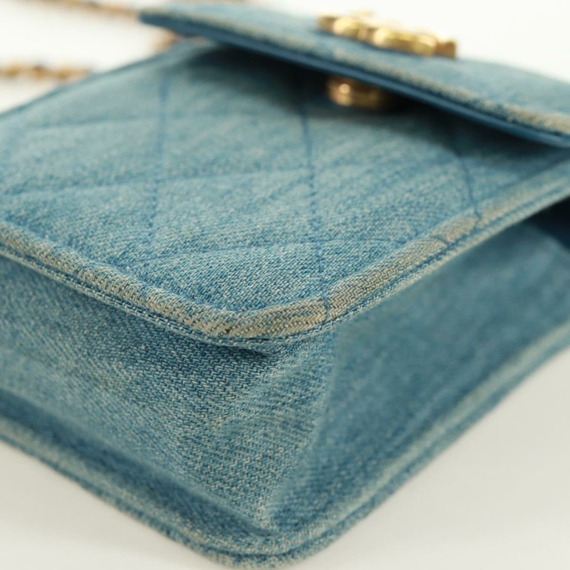 【日本直送】香奈兒 (CHANEL) 絎縫鏈條肩包，牛仔布淺藍色，金色雙C標誌，貨號 170909SAM-14