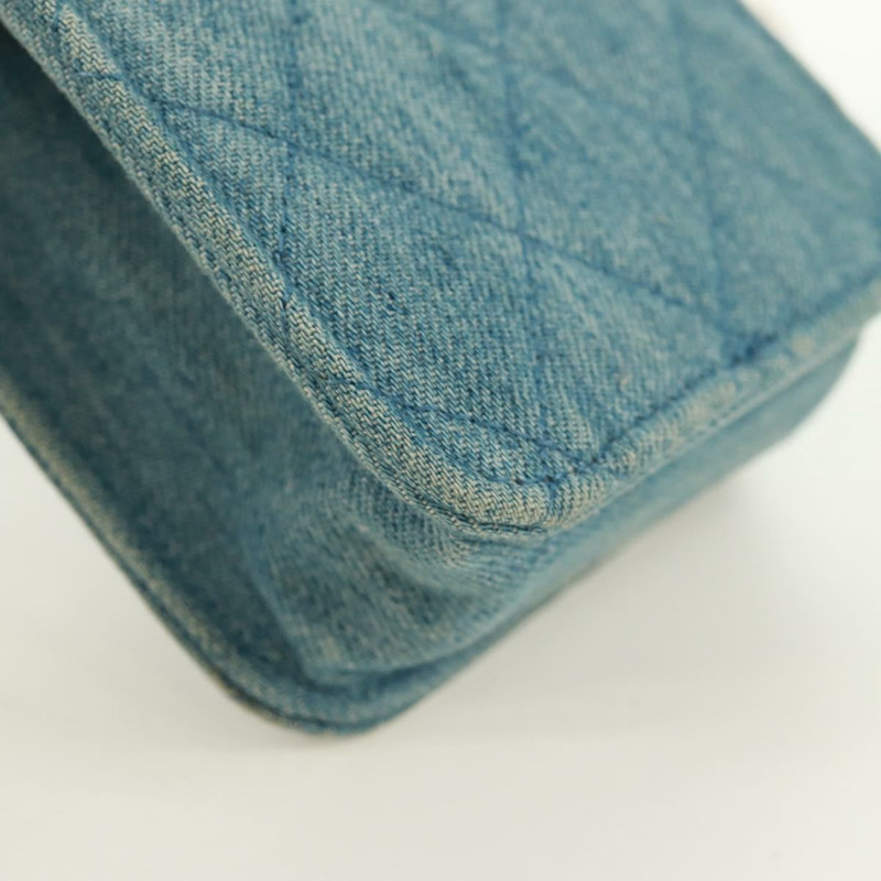 【日本直送】香奈兒 (CHANEL) 絎縫鏈條肩包，牛仔布淺藍色，金色雙C標誌，貨號 170909SAM-15