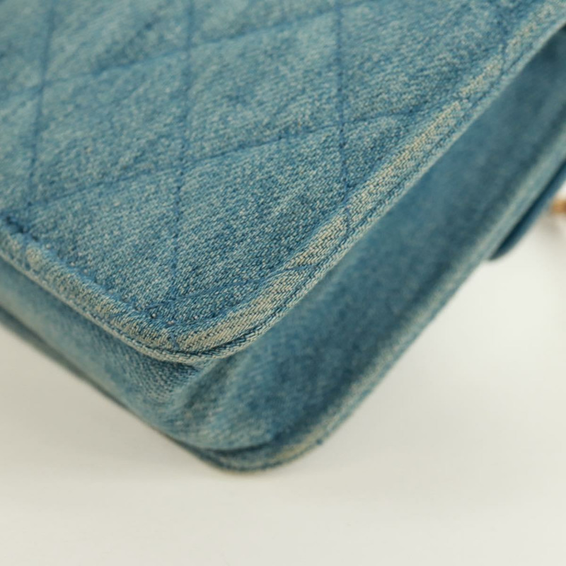 【日本直送】香奈兒 (CHANEL) 絎縫鏈條肩包，牛仔布淺藍色，金色雙C標誌，貨號 170909SAM-16