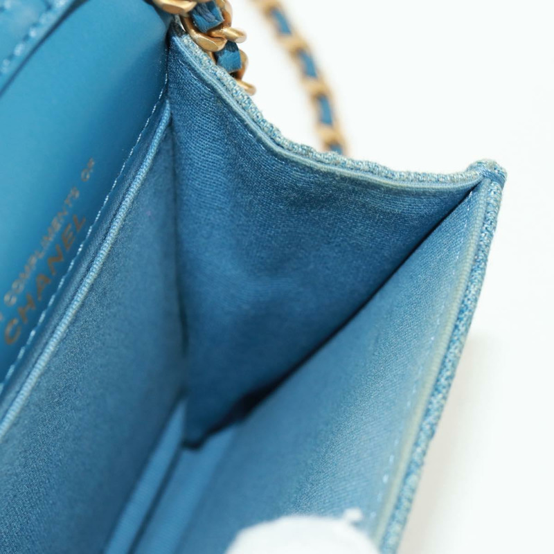 【日本直送】香奈兒 (CHANEL) 絎縫鏈條肩包，牛仔布淺藍色，金色雙C標誌，貨號 170909SAM-20