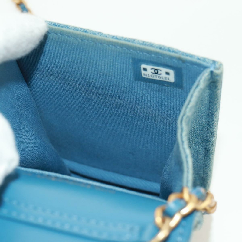 【日本直送】香奈兒 (CHANEL) 絎縫鏈條肩包，牛仔布淺藍色，金色雙C標誌，貨號 170909SAM-22