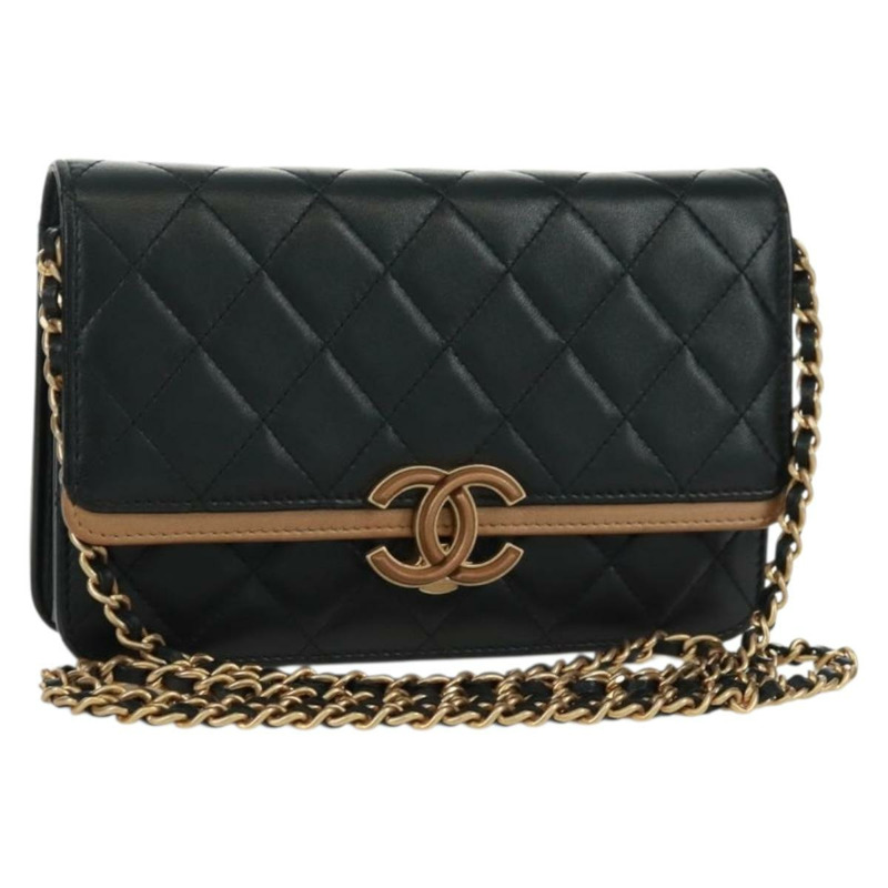 【日本直送】香奈兒 (CHANEL) 絎縫鏈條錢包,羊皮材質,黑色,CC標誌,貨號171862SAM-0