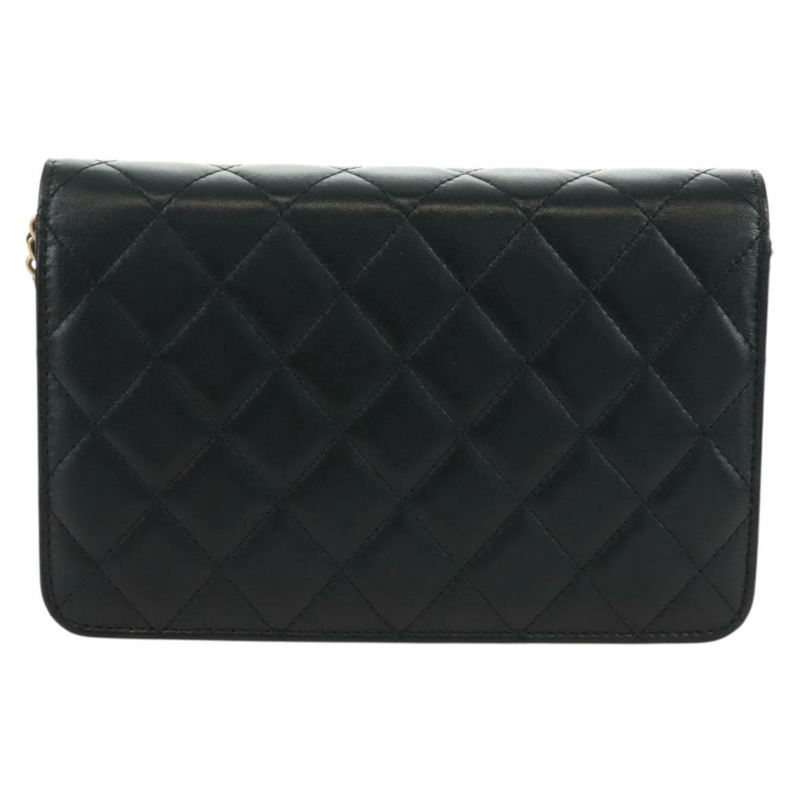 【日本直送】香奈兒 (CHANEL) 絎縫鏈條錢包,羊皮材質,黑色,CC標誌,貨號171862SAM-1