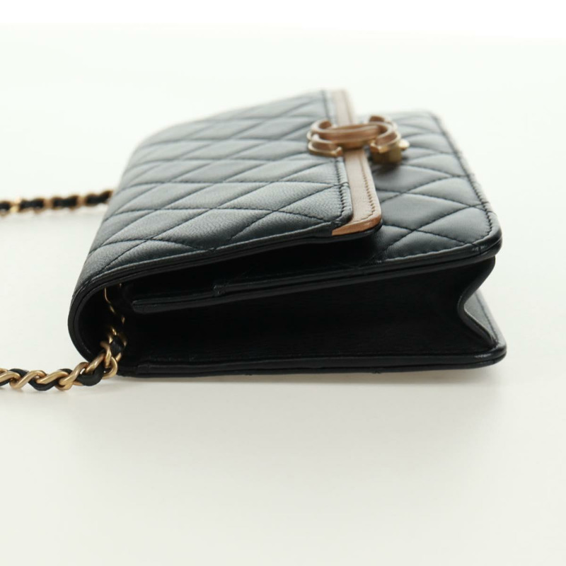 【日本直送】香奈兒 (CHANEL) 絎縫鏈條錢包,羊皮材質,黑色,CC標誌,貨號171862SAM-2