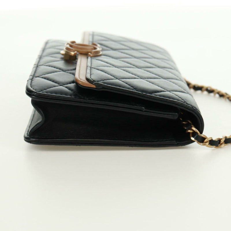 【日本直送】香奈兒 (CHANEL) 絎縫鏈條錢包,羊皮材質,黑色,CC標誌,貨號171862SAM-3