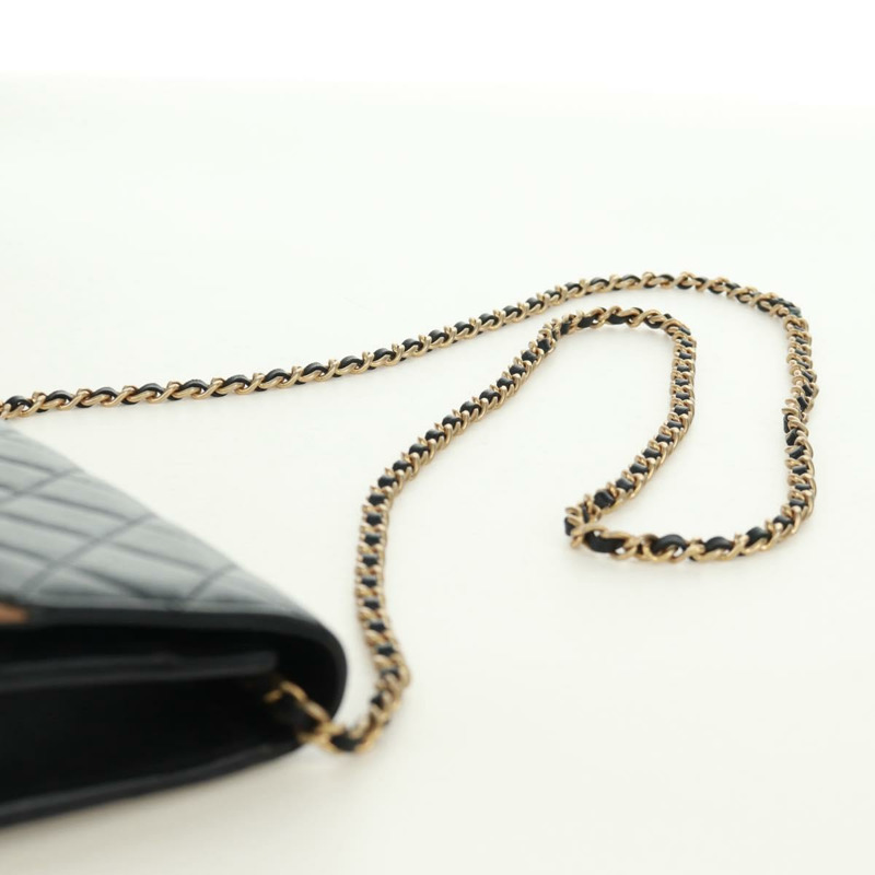 【日本直送】香奈兒 (CHANEL) 絎縫鏈條錢包,羊皮材質,黑色,CC標誌,貨號171862SAM-7