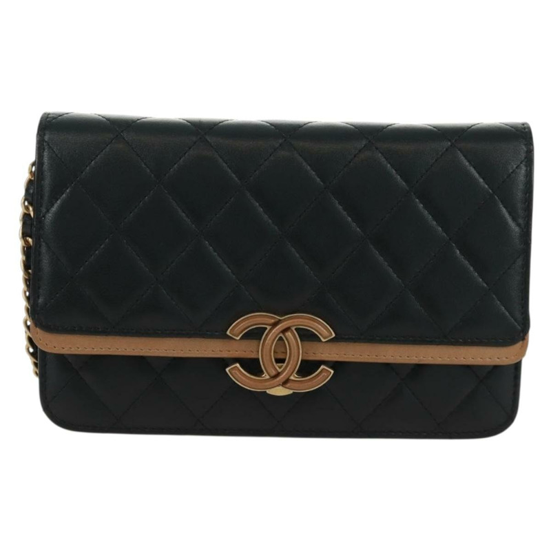 【日本直送】香奈兒 (CHANEL) 絎縫鏈條錢包,羊皮材質,黑色,CC標誌,貨號171862SAM-12