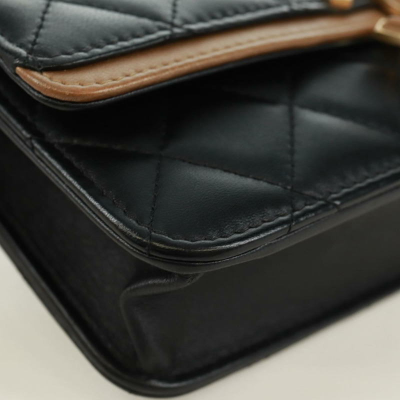 【日本直送】香奈兒 (CHANEL) 絎縫鏈條錢包,羊皮材質,黑色,CC標誌,貨號171862SAM-13