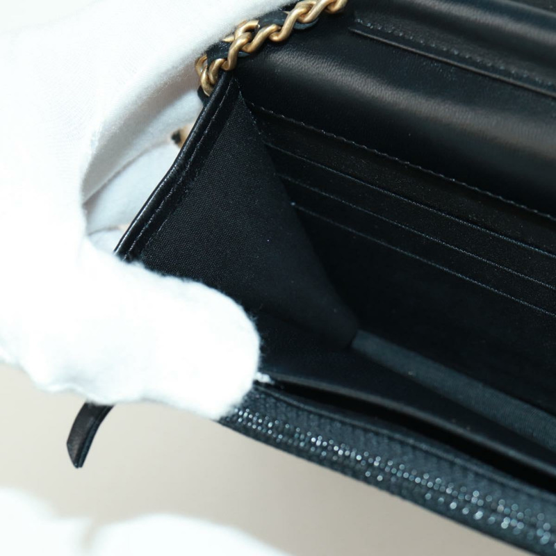 【日本直送】香奈兒 (CHANEL) 絎縫鏈條錢包,羊皮材質,黑色,CC標誌,貨號171862SAM-22