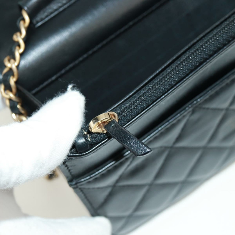 【日本直送】香奈兒 (CHANEL) 絎縫鏈條錢包,羊皮材質,黑色,CC標誌,貨號171862SAM-23