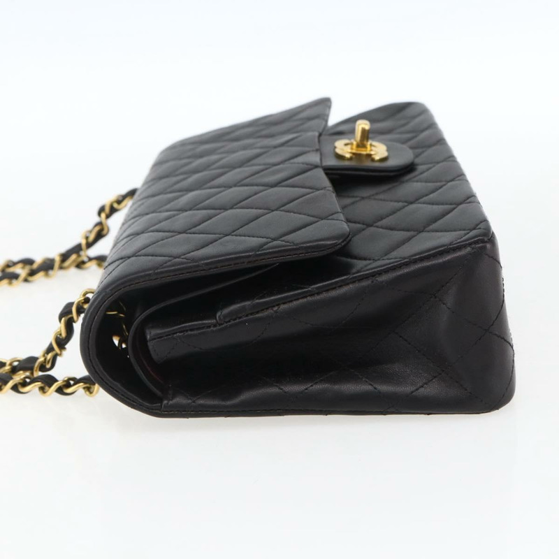 【日本直送】香奈兒 Matelasse 25 雙蓋鏈條包，羊皮材質，黑色，CC 標誌，正品 am10803SAM-2