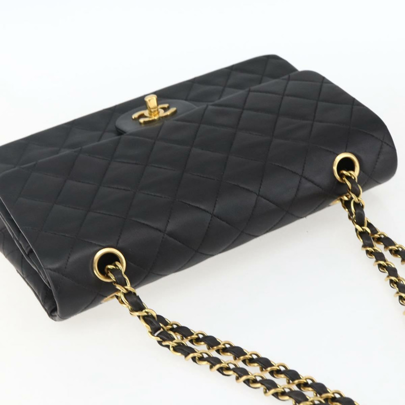 【日本直送】香奈兒 Matelasse 25 雙蓋鏈條包，羊皮材質，黑色，CC 標誌，正品 am10803SAM-5