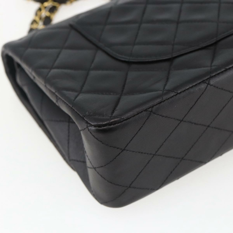 【日本直送】香奈兒 Matelasse 25 雙蓋鏈條包，羊皮材質，黑色，CC 標誌，正品 am10803SAM-7
