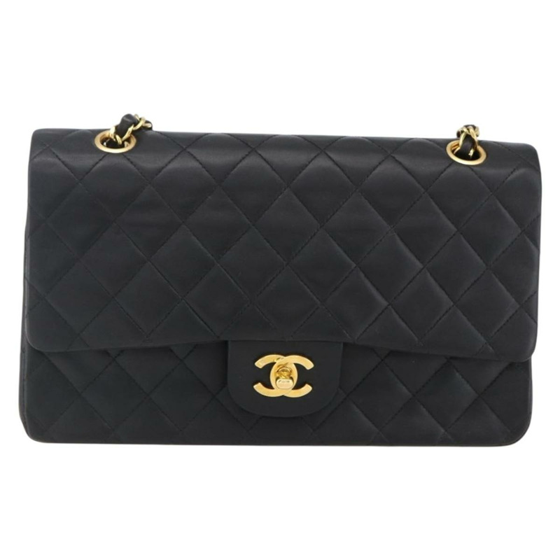 【日本直送】香奈兒 Matelasse 25 雙蓋鏈條包，羊皮材質，黑色，CC 標誌，正品 am10803SAM-12