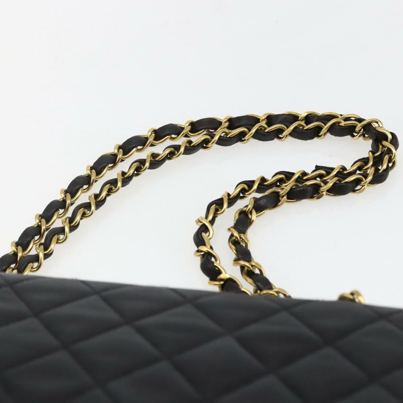 【日本直送】香奈兒 Matelasse 25 雙蓋鏈條包，羊皮材質，黑色，CC 標誌，正品 am10803SAM-13