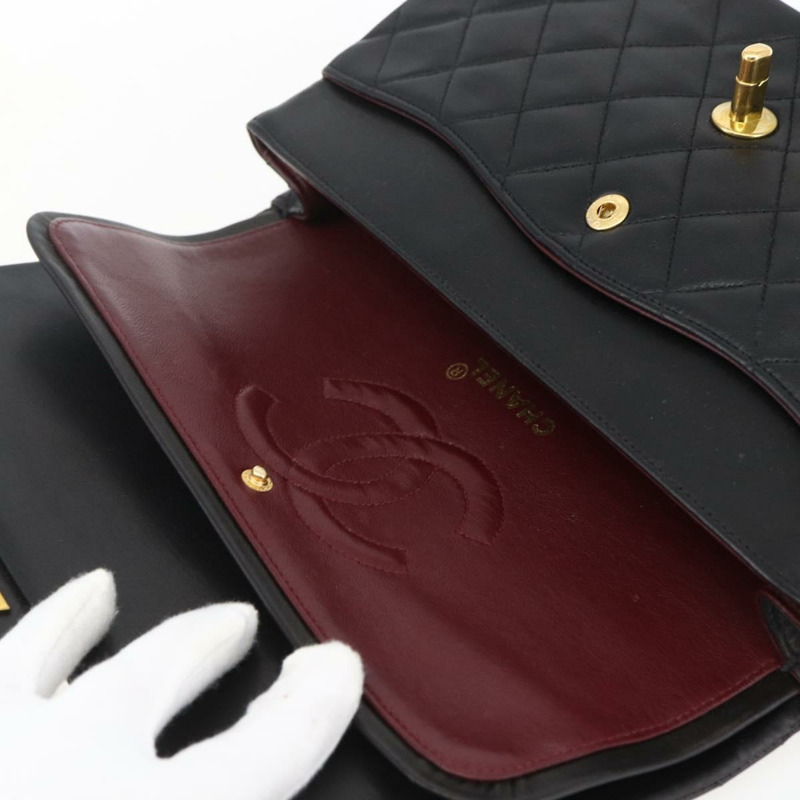 【日本直送】香奈兒 Matelasse 25 雙蓋鏈條包，羊皮材質，黑色，CC 標誌，正品 am10803SAM-18