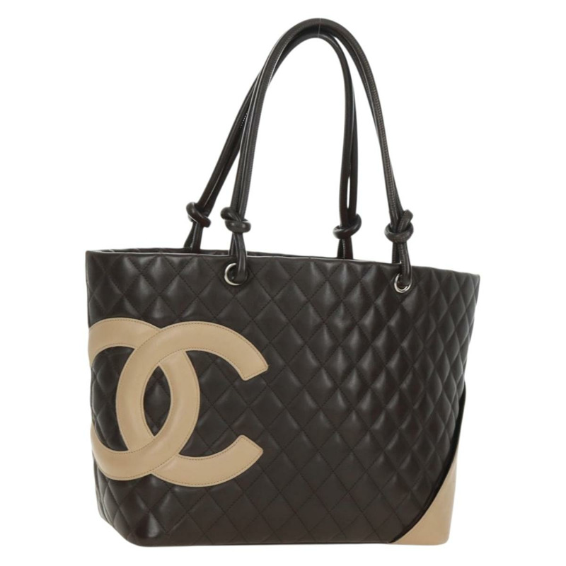 【日本直送】香奈兒 Cambon 系列托特包,皮革材質,深棕色,銀色雙C標誌,正品編號 166895SAV-0