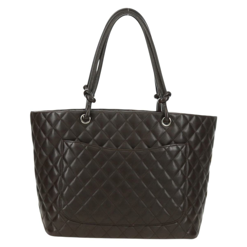 【日本直送】香奈兒 Cambon 系列托特包,皮革材質,深棕色,銀色雙C標誌,正品編號 166895SAV-1