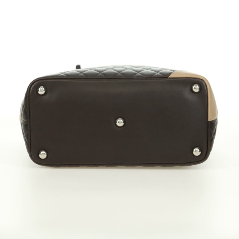 【日本直送】香奈兒 Cambon 系列托特包,皮革材質,深棕色,銀色雙C標誌,正品編號 166895SAV-5