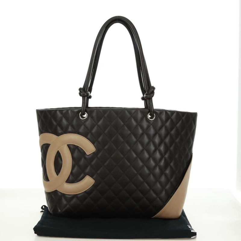 【日本直送】香奈兒 Cambon 系列托特包,皮革材質,深棕色,銀色雙C標誌,正品編號 166895SAV-11