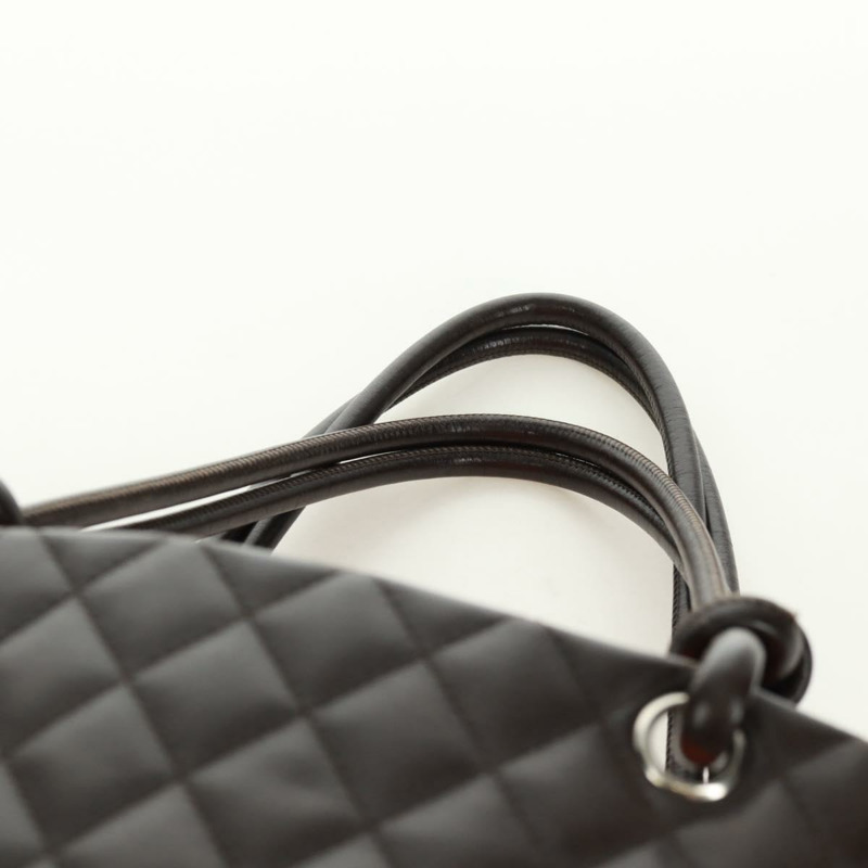 【日本直送】香奈兒 Cambon 系列托特包,皮革材質,深棕色,銀色雙C標誌,正品編號 166895SAV-13