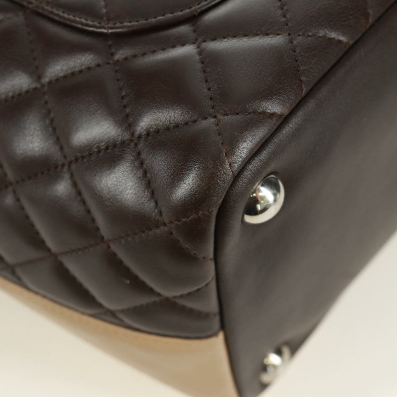 【日本直送】香奈兒 Cambon 系列托特包,皮革材質,深棕色,銀色雙C標誌,正品編號 166895SAV-15