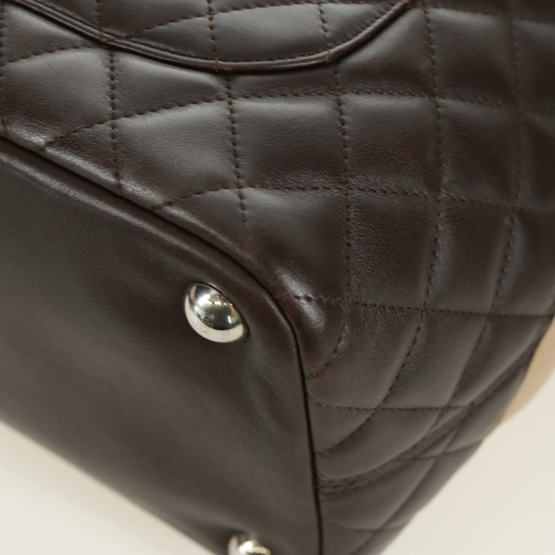 【日本直送】香奈兒 Cambon 系列托特包,皮革材質,深棕色,銀色雙C標誌,正品編號 166895SAV-16