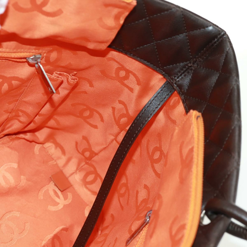 【日本直送】香奈兒 Cambon 系列托特包,皮革材質,深棕色,銀色雙C標誌,正品編號 166895SAV-20