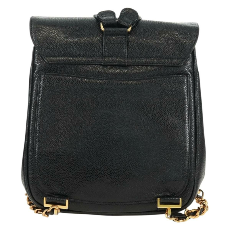 【日本直送】香奈兒 COCO 標誌雙肩包,魚子醬紋皮革,黑色金色 CC 標誌,正品 SK008SV-1