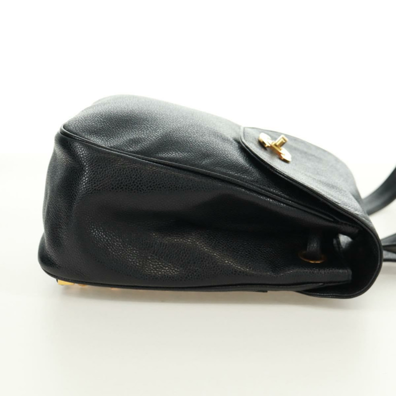 【日本直送】香奈兒 COCO 標誌雙肩包,魚子醬紋皮革,黑色金色 CC 標誌,正品 SK008SV-3