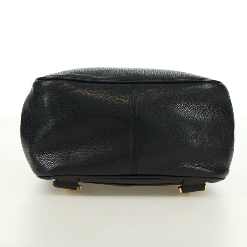 【日本直送】香奈兒 COCO 標誌雙肩包,魚子醬紋皮革,黑色金色 CC 標誌,正品 SK008SV-4