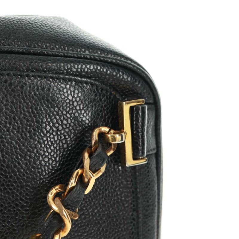 【日本直送】香奈兒 COCO 標誌雙肩包,魚子醬紋皮革,黑色金色 CC 標誌,正品 SK008SV-7