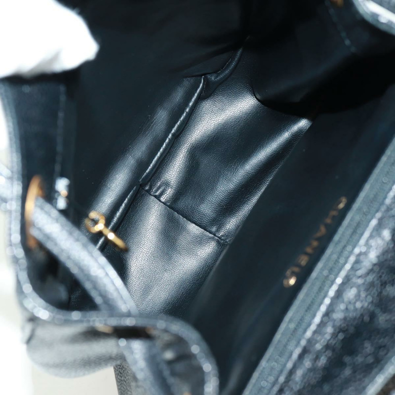 【日本直送】香奈兒 COCO 標誌雙肩包,魚子醬紋皮革,黑色金色 CC 標誌,正品 SK008SV-8