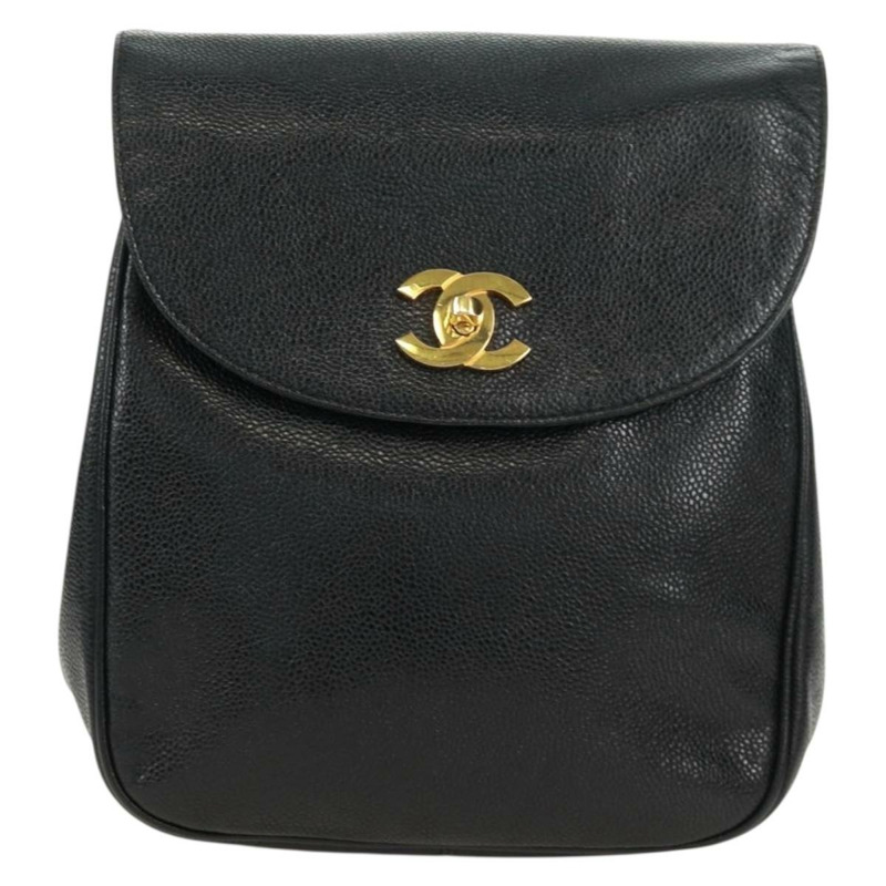 【日本直送】香奈兒 COCO 標誌雙肩包,魚子醬紋皮革,黑色金色 CC 標誌,正品 SK008SV-12