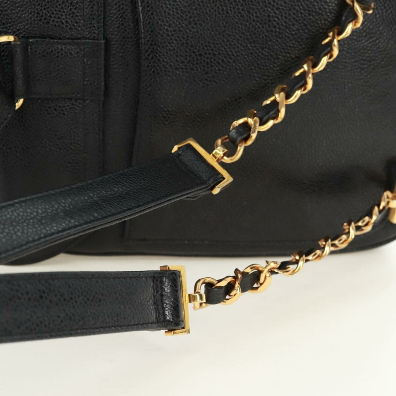 【日本直送】香奈兒 COCO 標誌雙肩包,魚子醬紋皮革,黑色金色 CC 標誌,正品 SK008SV-13