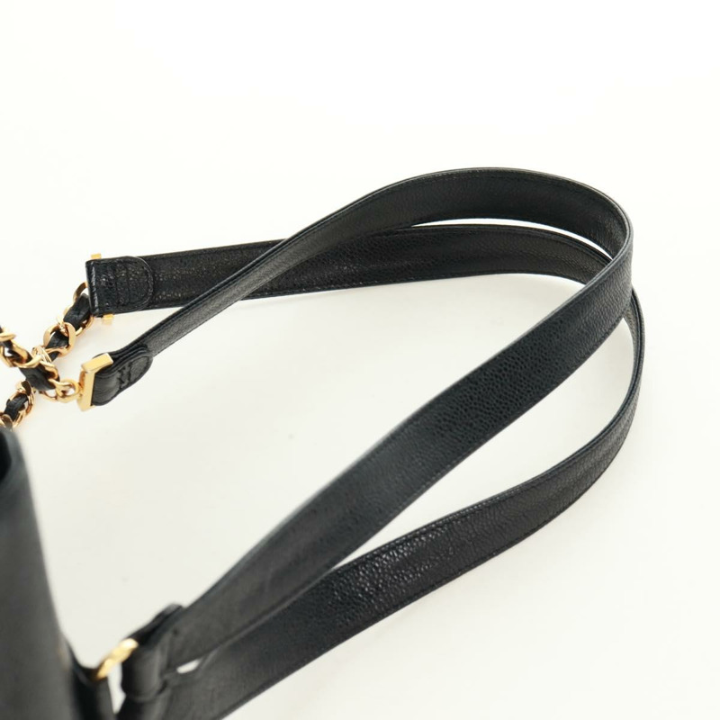 【日本直送】香奈兒 COCO 標誌雙肩包,魚子醬紋皮革,黑色金色 CC 標誌,正品 SK008SV-14