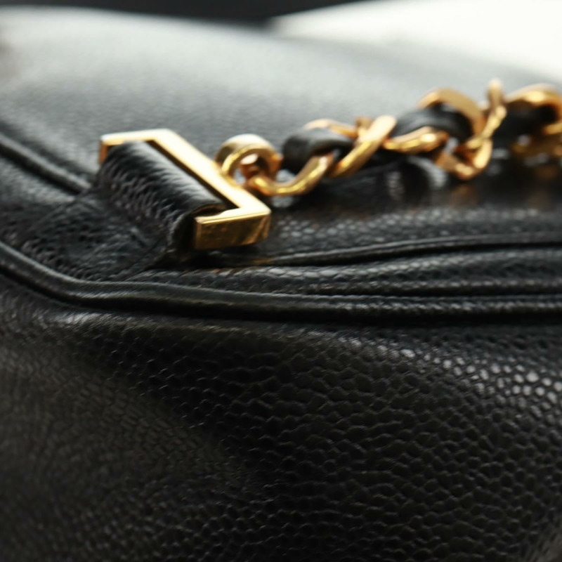 【日本直送】香奈兒 COCO 標誌雙肩包,魚子醬紋皮革,黑色金色 CC 標誌,正品 SK008SV-18