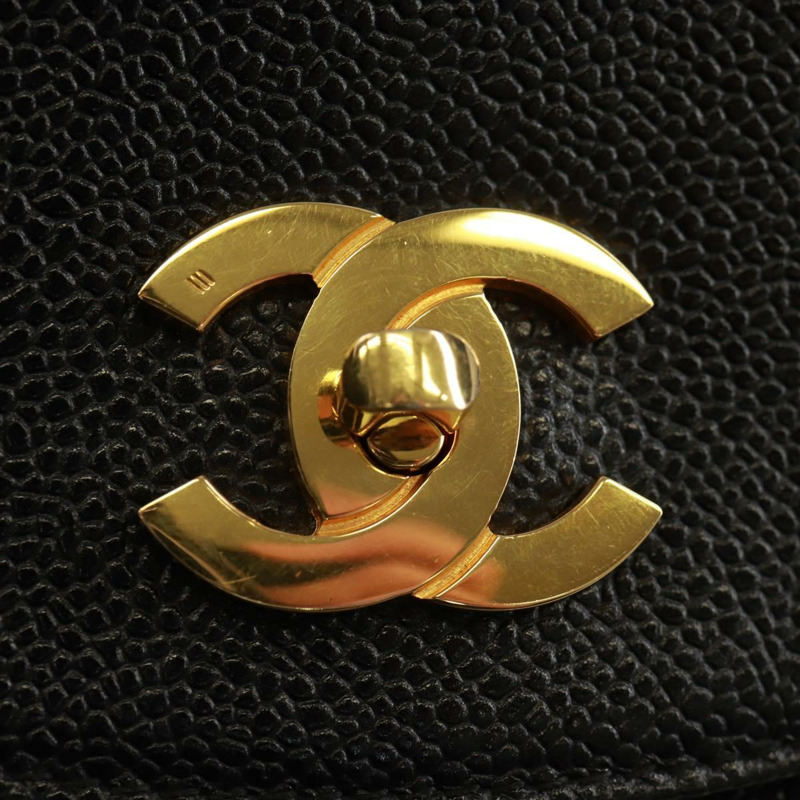 【日本直送】香奈兒 COCO 標誌雙肩包,魚子醬紋皮革,黑色金色 CC 標誌,正品 SK008SV-19