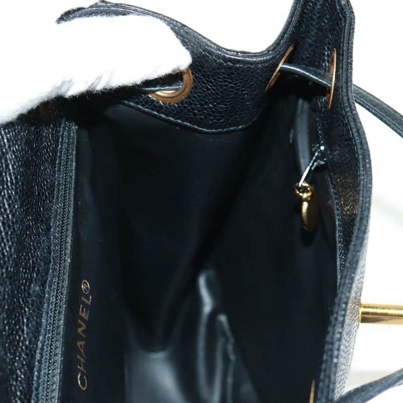 【日本直送】香奈兒 COCO 標誌雙肩包,魚子醬紋皮革,黑色金色 CC 標誌,正品 SK008SV-24