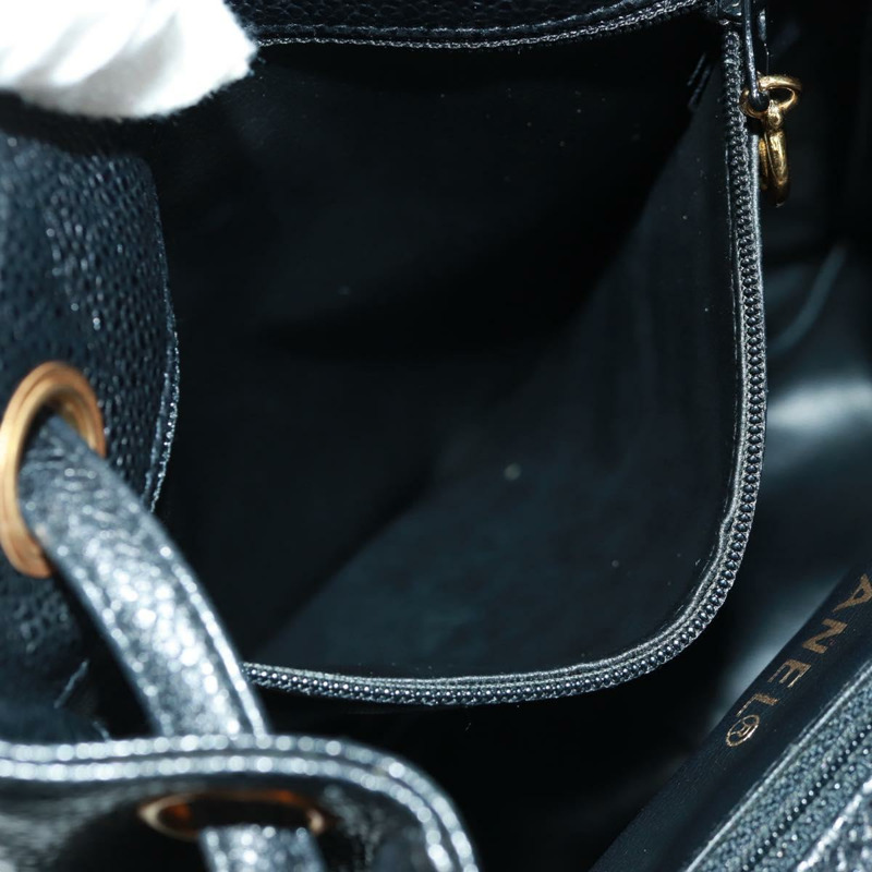 【日本直送】香奈兒 COCO 標誌雙肩包,魚子醬紋皮革,黑色金色 CC 標誌,正品 SK008SV-26