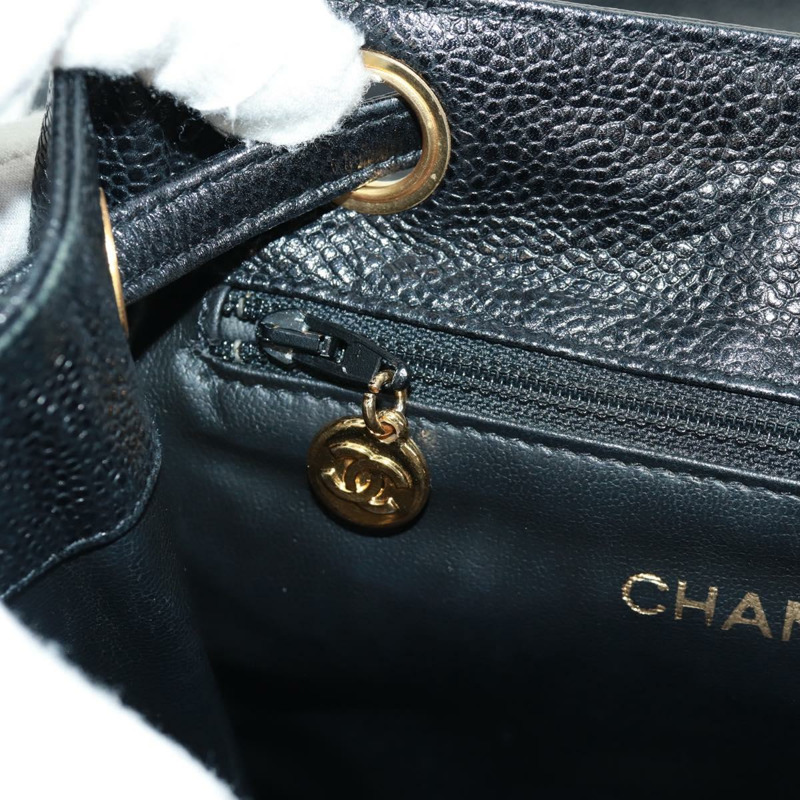 【日本直送】香奈兒 COCO 標誌雙肩包,魚子醬紋皮革,黑色金色 CC 標誌,正品 SK008SV-27